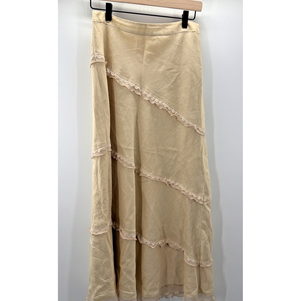Harold's VTG Maxi Skirt Linen Y2K Beige Cottagecore Romantic 2 Fairy 80's Lace